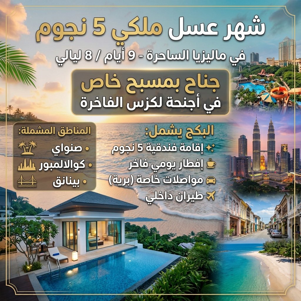 شهر عسل 5 نجوم مع مسبح خاص 9 أيام 8 ليالي